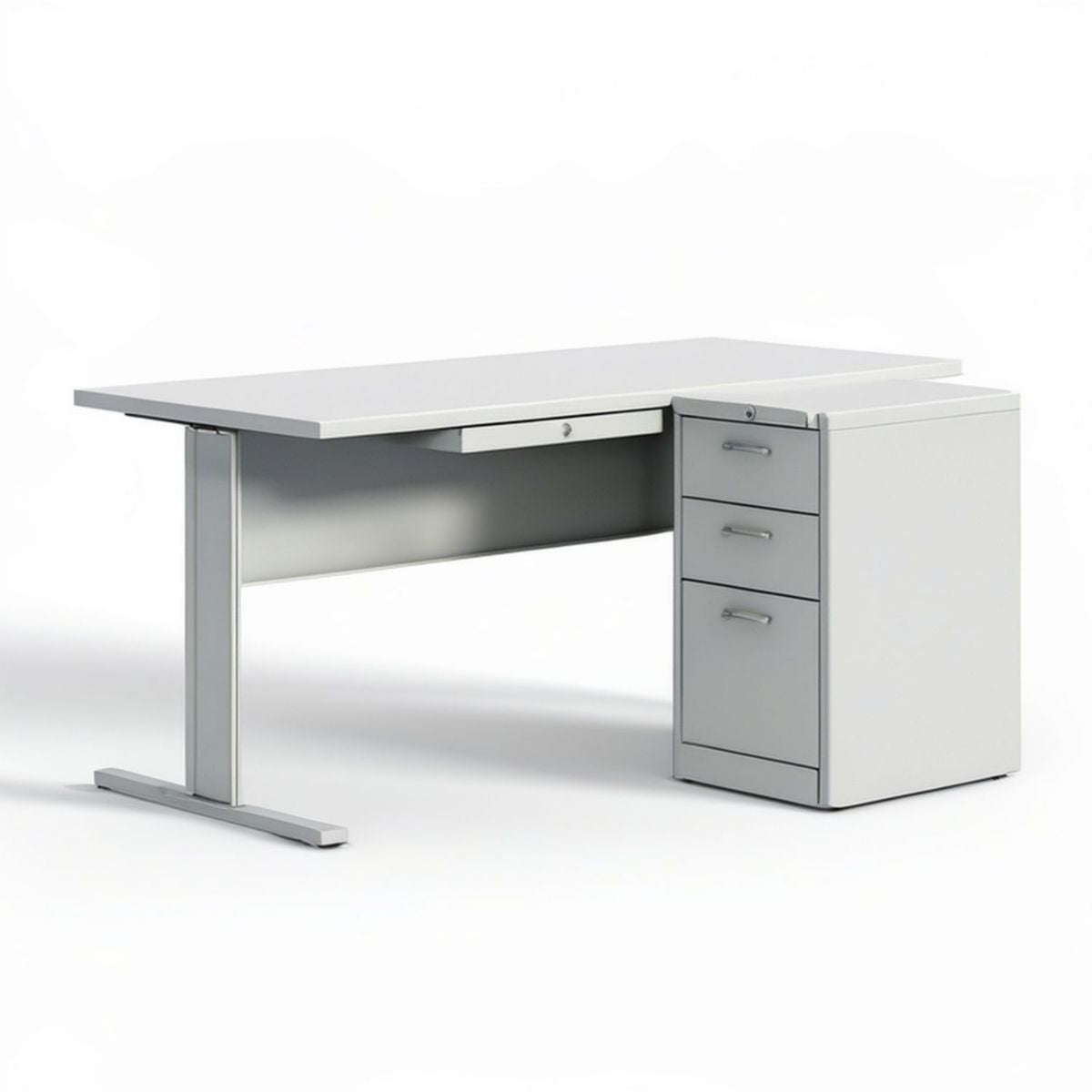 Schreibtisch mit Standcontainer, 160 x 80 x 72 cm, Grau/Weiss