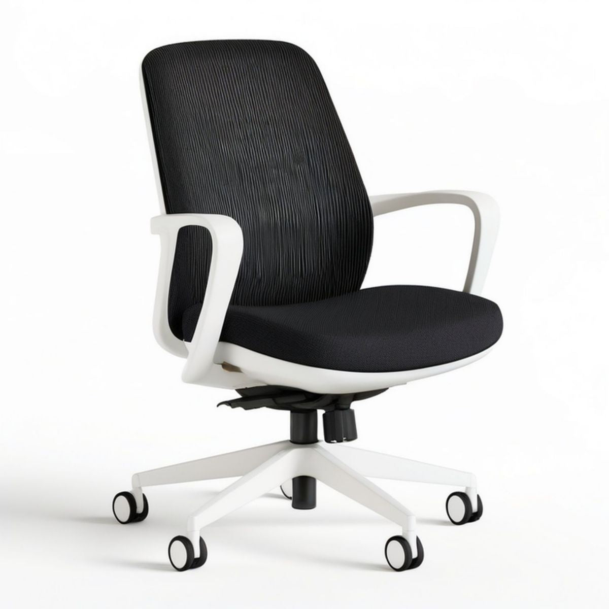 Ergonomischer Bürodrehstuhl mit Armlehnen und Netzrücken, 64 x 60 x 98–108 cm, Schwarz/Weiss