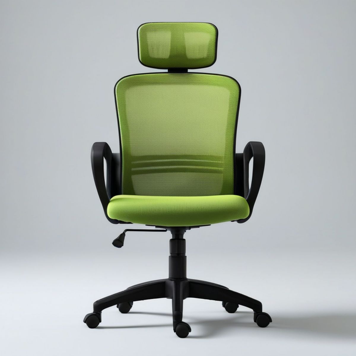 Ergonomischer Bürostuhl mit Kopfstütze, Netzrücken und Armlehnen, Grün/Schwarz, 64 x 64 x 116–126 cm