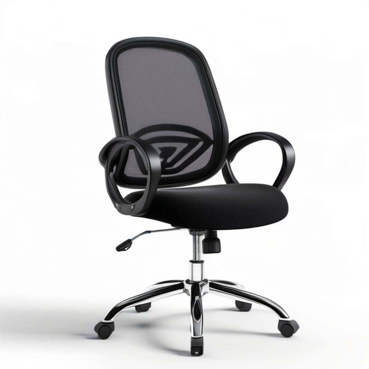 Ergonomischer Drehstuhl mit Armlehnen und Netzrücken, Schwarz/Chrom, 60 x 60 x 89–99 cm