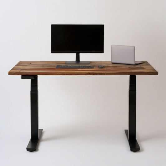 Höhenverstellbarer Schreibtisch aus Akazien-Massivholz 160 x 80 cm Braun/Schwarz