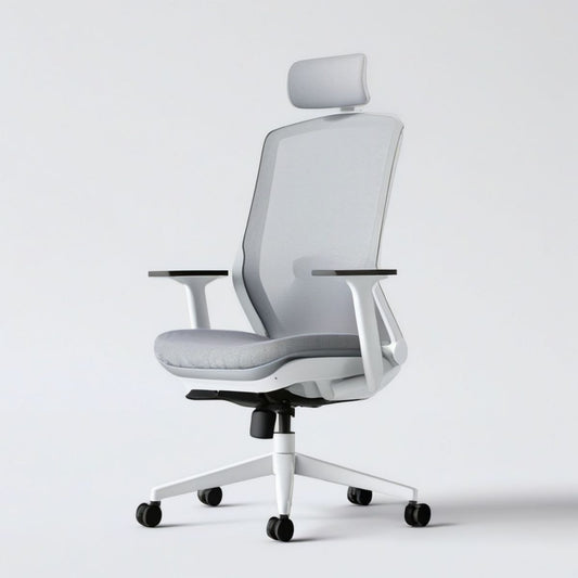 Ergonomischer Bürodrehstuhl mit Kopfstütze, 65 x 65 x 116–126 cm, Hellgrau/Weiss/Schwarz
