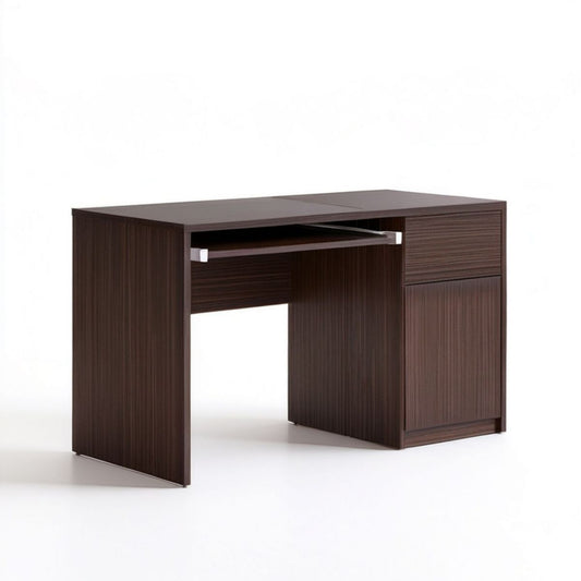 Dunkelbrauner Schreibtisch mit Tastaturauszug, Schublade und Stauraumfach, 120 x 60 x 75 cm