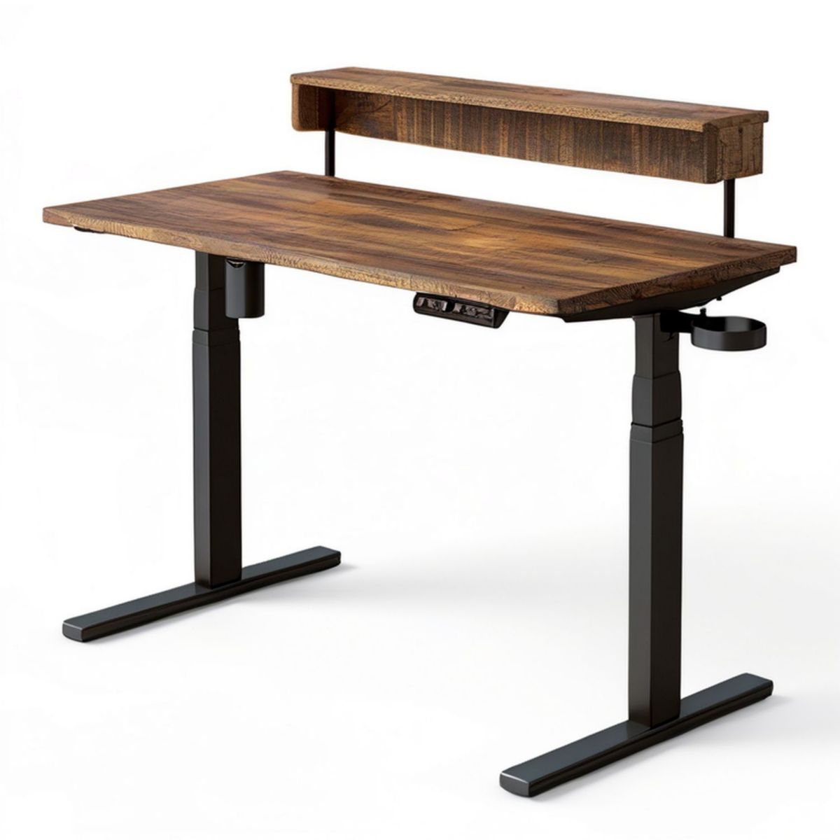 Elektrisch höhenverstellbarer Schreibtisch 120 x 60 cm aus Mangoholz in Dunkelbraun/Schwarz