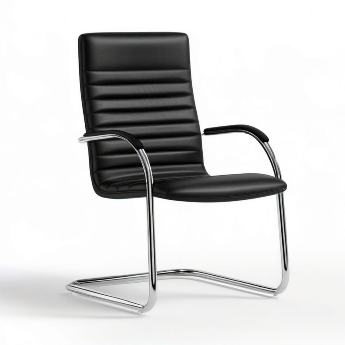 Freischwinger-Konferenzstuhl aus PU-Kunstleder, Schwarz/Chrom, 58 x 60 x 96 cm
