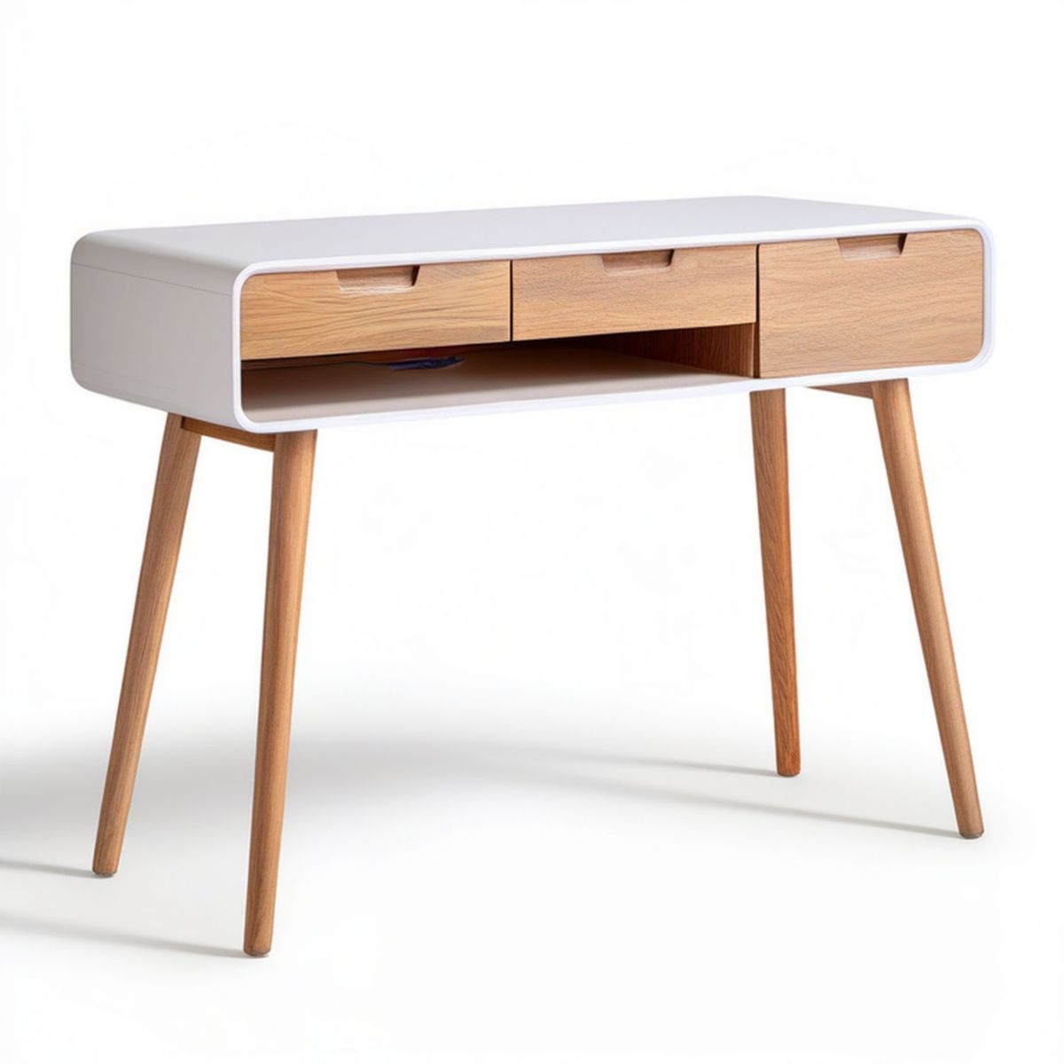 Schreibtisch mit 3 Schubladen und Ablagefach, 120 x 60 x 75 cm, Weiss/Natur-Eiche
