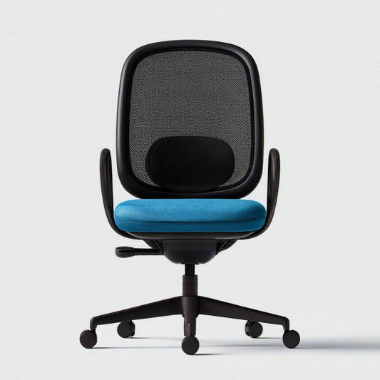 Ergonomischer Bürostuhl mit Armlehnen und Lendenstütze, Schwarz/Blau, 62 x 62 x 96–106 cm