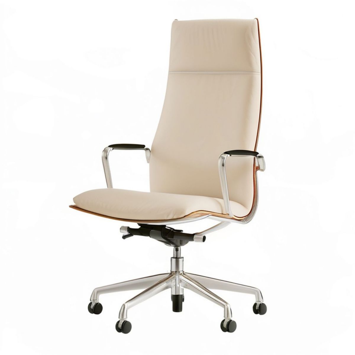 Drehbarer Bürosessel mit hoher Rückenlehne, Creme, 65 x 65 x 118–128 cm