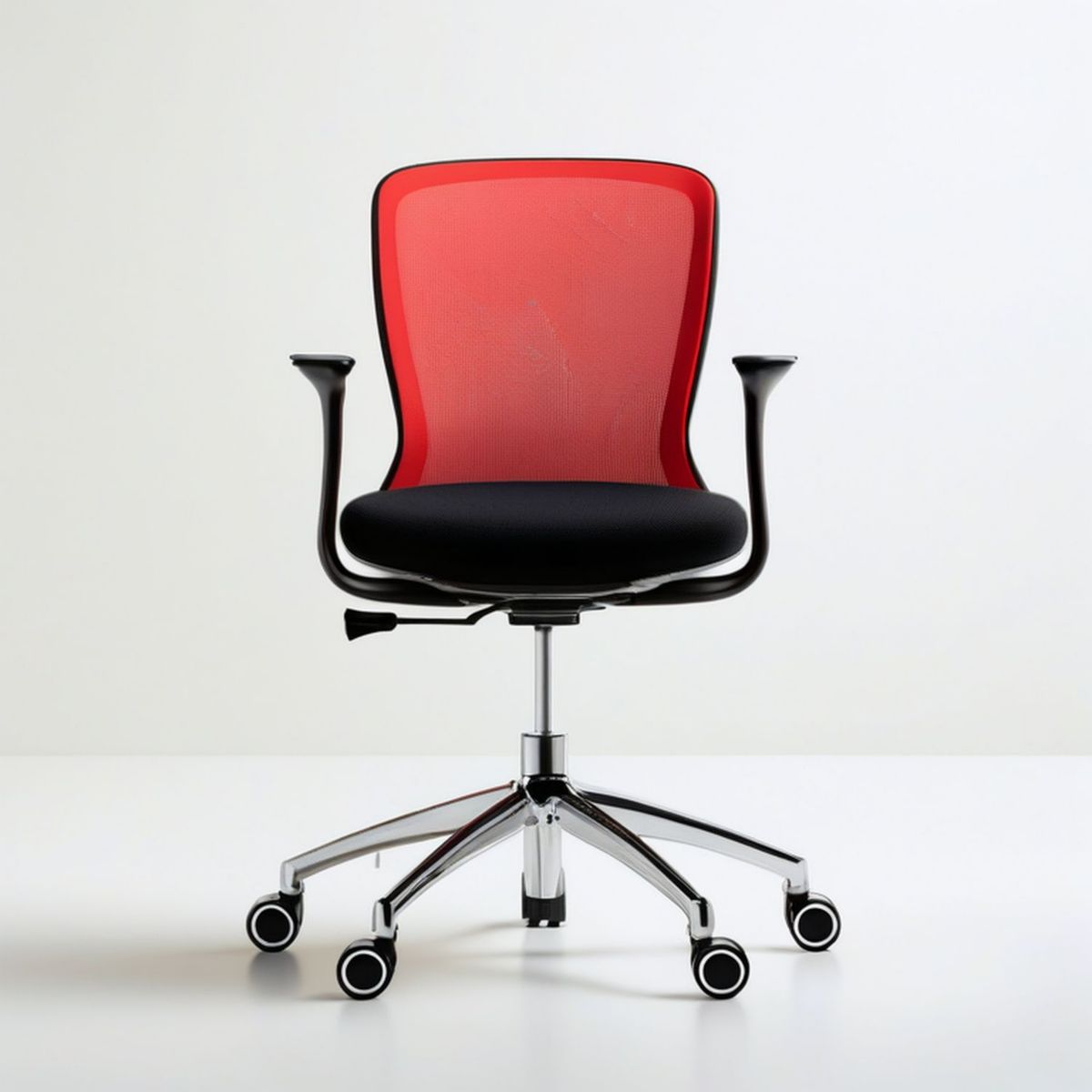 Bürodrehstuhl mit Armlehnen, Netzrücken Rot/Schwarz/Silber, 62 x 62 x 93–103 cm