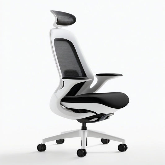 Ergonomischer Drehstuhl Schwarz/Weiss mit Kopfstütze, 66 x 66 x 121–131 cm