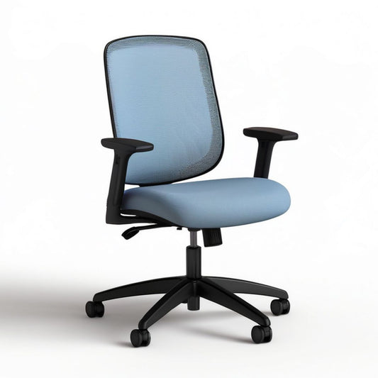 Ergonomischer Drehstuhl mit Armlehnen und Rollen, 64 x 64 x 96–106 cm, Hellblau/Schwarz
