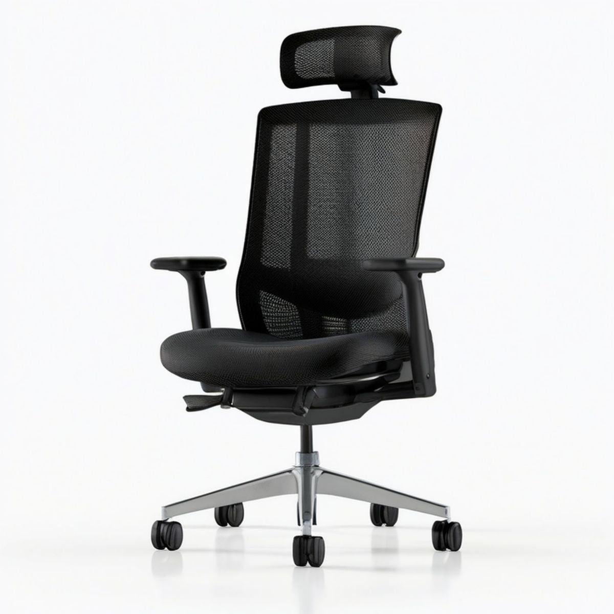 Ergonomischer Bürostuhl mit Kopfstütze und Netzrücken, Schwarz/Silber, 68 x 68 x 118–128 cm